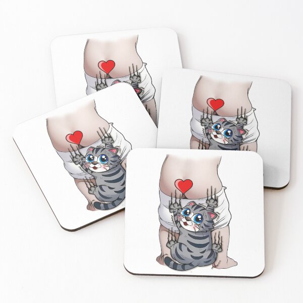 Item preview, Not Demure Kitten climbing up baby's butt designed and sold by TuyaArts.