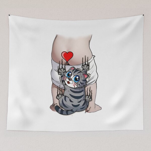 Item preview, Not Demure Kitten climbing up baby's butt designed and sold by TuyaArts.