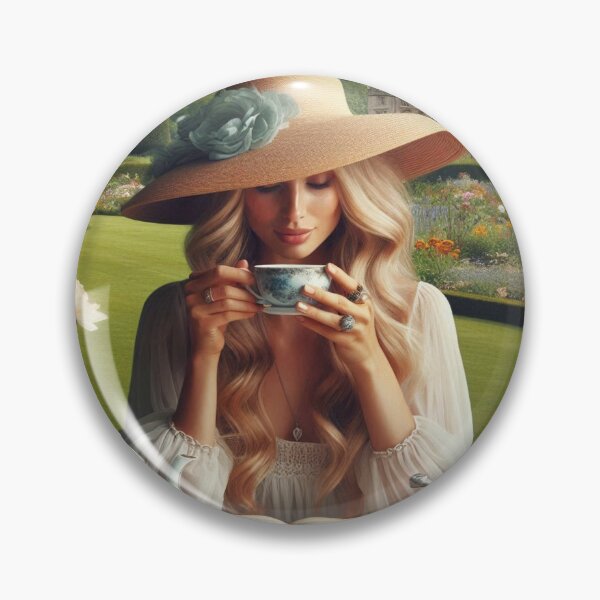 Item preview, An English Woman having a Nice Afternoon in an English Garden with Tea, a Book and Macarons in Silver Platter designed and sold by erkabees.