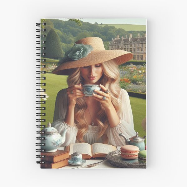 Item preview, An English Woman having a Nice Afternoon in an English Garden with Tea, a Book and Macarons in Silver Platter designed and sold by erkabees.