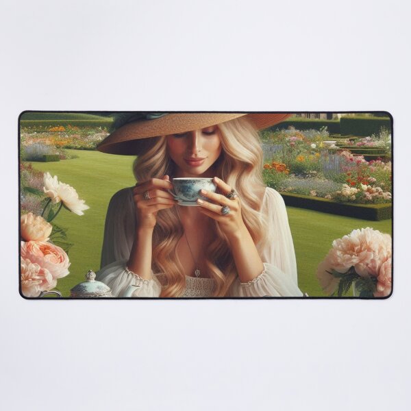 Item preview, An English Woman having a Nice Afternoon in an English Garden with Tea, a Book and Macarons in Silver Platter designed and sold by erkabees.