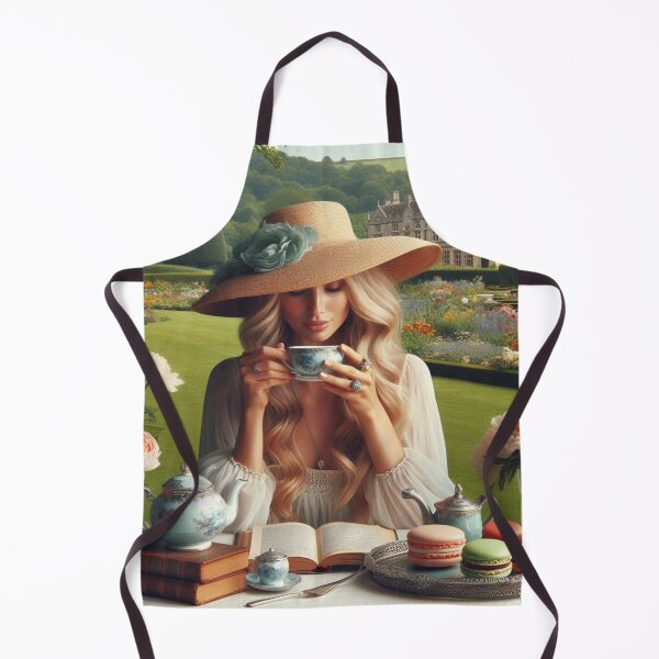 Item preview, An English Woman having a Nice Afternoon in an English Garden with Tea, a Book and Macarons in Silver Platter designed and sold by erkabees.