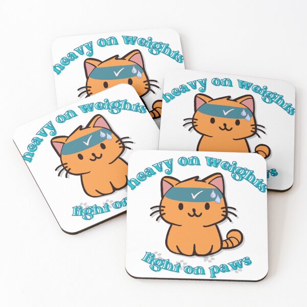 Item preview, cute gym orange cat with text heavy on weights light on paws and hes sweating designed and sold by cherrytheory.