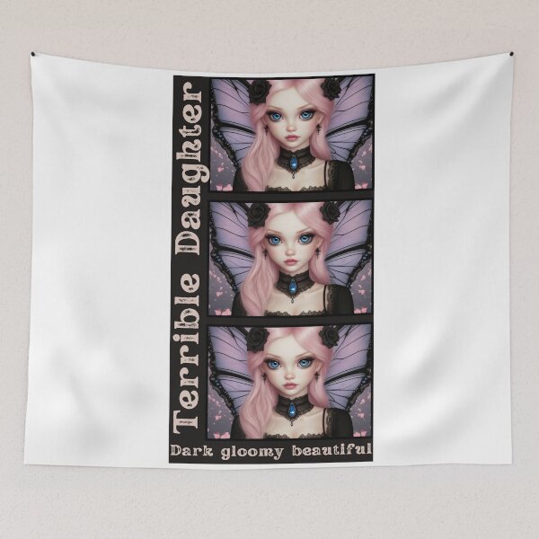 Item preview, Dark Gothic Angel – Terrible Daughter Designs | Pink Haired Fairy with Black Rose | Gloomy Aesthetic Art Print designed and sold by ruthoarabia.
