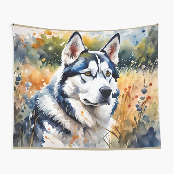 "Siberian Husky" Pet Dog Breed Portrait Tapestry