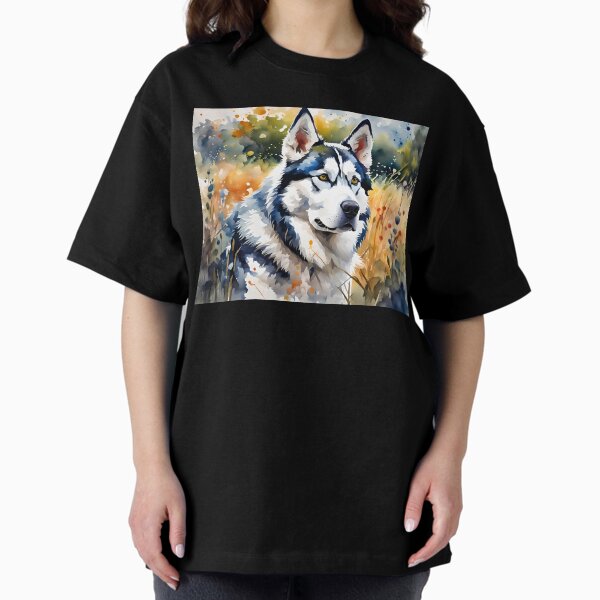 "Siberian Husky" Pet Dog Breed Portrait Oversized T-Shirt