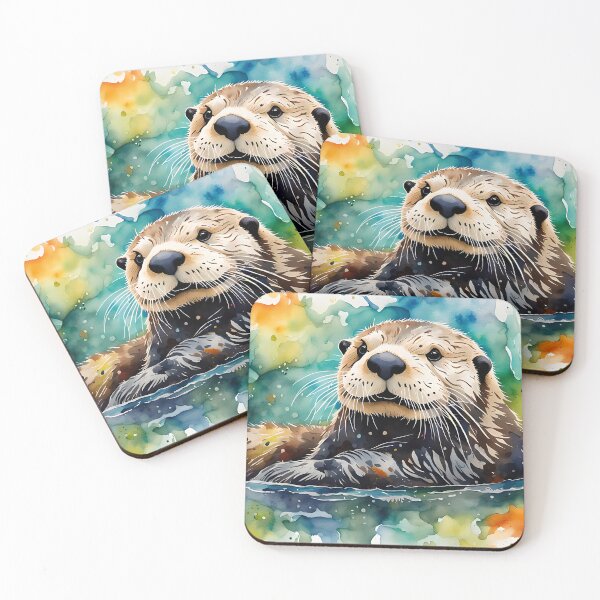 Item preview, "Sea Otter" modern, vibrant, watercolour style  designed and sold by Country-Artist.