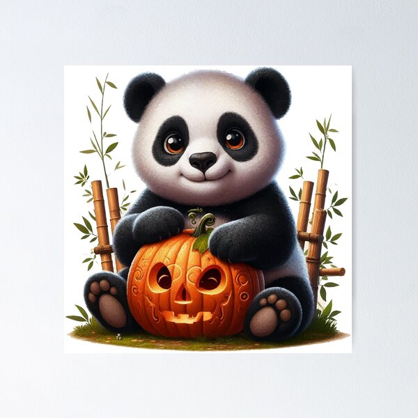 Item preview, Adorable Halloween Panda Hugging a Pumpkin designed and sold by LUKDESIGN.