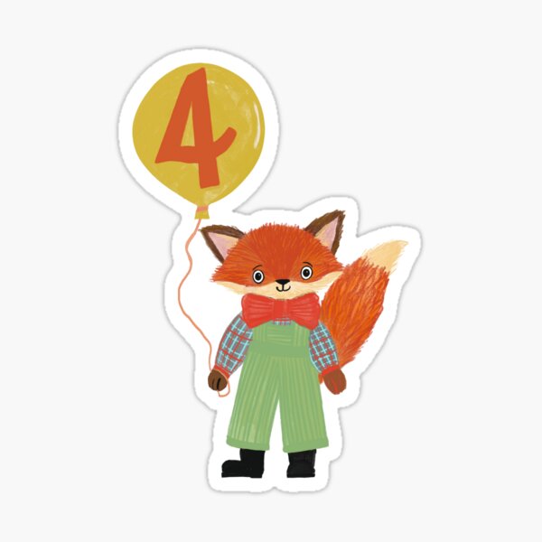 Item preview, Adorable Fox with Number 4 Balloon - Perfect for Fourth Birthday Celebrations! designed and sold by Jemma Jamie Skidmore.