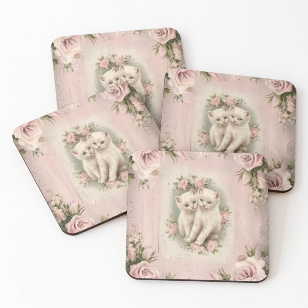 Item preview, Vintage Cabbage Rose and White Kittens designed and sold by SloganExpress.
