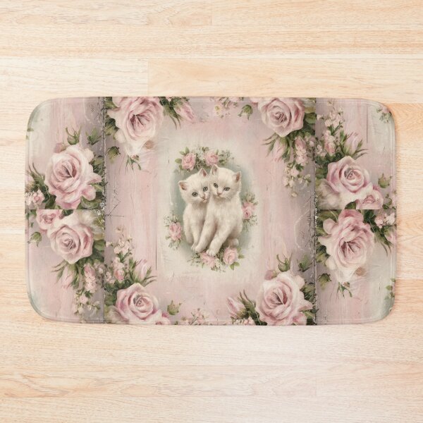 Item preview, Vintage Cabbage Rose and White Kittens designed and sold by SloganExpress.