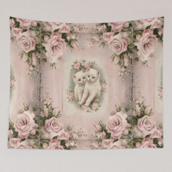 Item preview, Vintage Cabbage Rose and White Kittens designed and sold by SloganExpress.