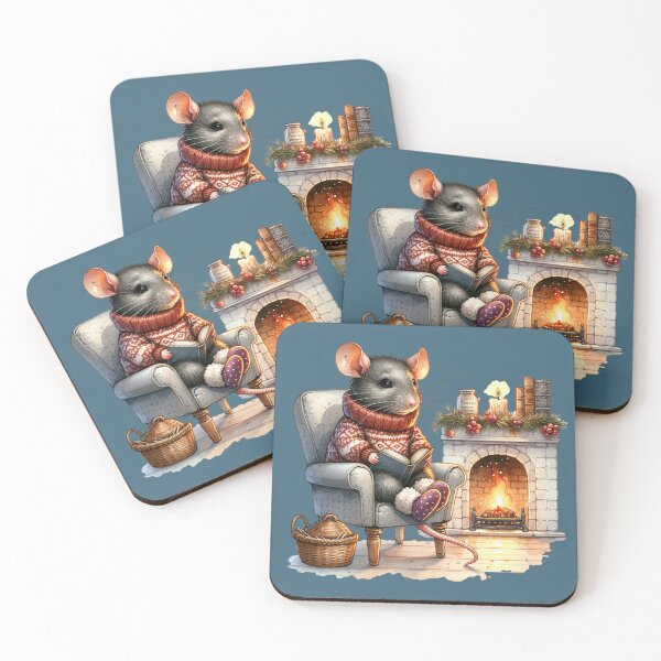 Item preview, Country rat reading by an open fireplace designed and sold by BritishDelights.