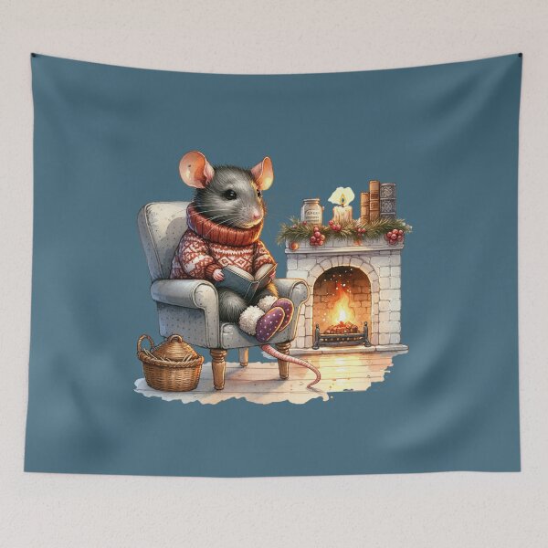 Item preview, Country rat reading by an open fireplace designed and sold by BritishDelights.