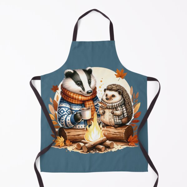 Item preview, Country badger and hedgehog toasting smores over a camp fire designed and sold by BritishDelights.