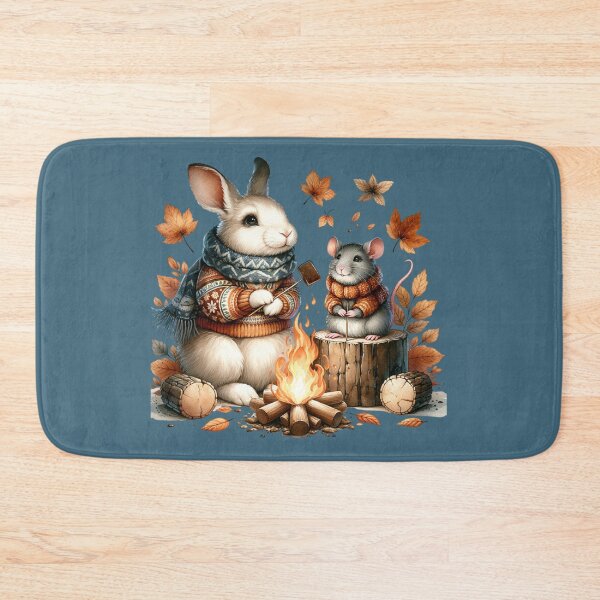 Item preview, Country rabbit and baby rat toasting smores over a camp fire designed and sold by BritishDelights.