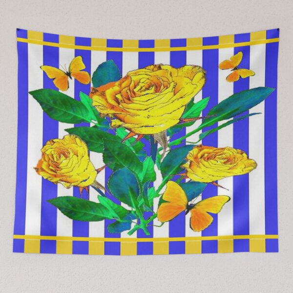 Item preview, YELLOW ROSES & BUTTERFLIES LILAC STRIPES designed and sold by sharlesart.