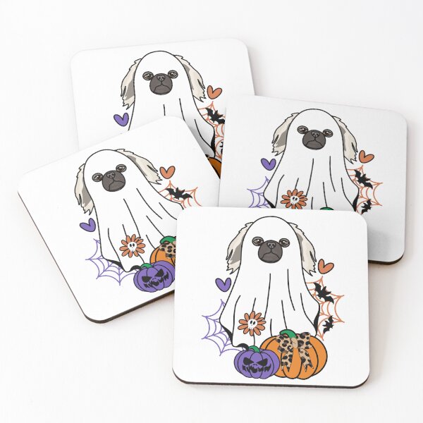 Item preview, Pekinese Halloween Ghost Dog, Pumpkins, Bow, Flowers, Bats, Spider web, Pet, Bark, Paw, Animal lover designed and sold by MrsCreative1.