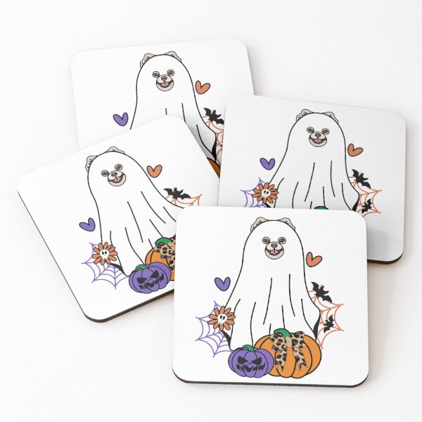 Item preview, Pomeranian Halloween Ghost Dog, Pumpkins, Bow, Flowers, Bats, Spider web, Pet, Bark, Paw, Animal lover designed and sold by MrsCreative1.
