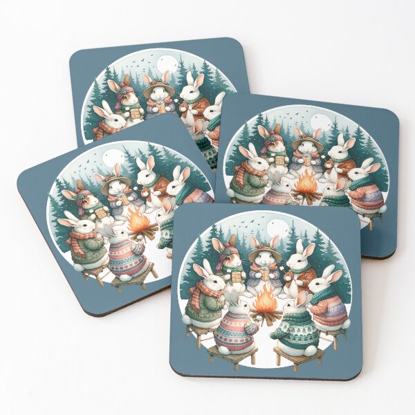 Item preview, Country rabbits toasting smores over a camp fire in the forest designed and sold by BritishDelights.