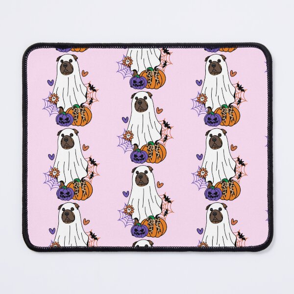Item preview, Sharpei White Halloween Ghost Dog, Pumpkins, Bow, Flowers, Bats, Spider web, Pet, Bark, Paw, Animal lover designed and sold by MrsCreative1.