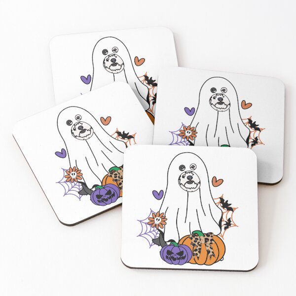 Item preview, Sheepadoodle Halloween Ghost Dog, Pumpkins, Bow, Flowers, Bats, Spider web, Pet, Bark, Paw, Animal lover designed and sold by MrsCreative1.