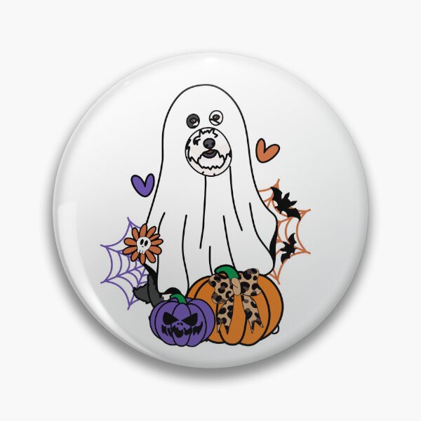 Item preview, Sheepadoodle Halloween Ghost Dog, Pumpkins, Bow, Flowers, Bats, Spider web, Pet, Bark, Paw, Animal lover designed and sold by MrsCreative1.