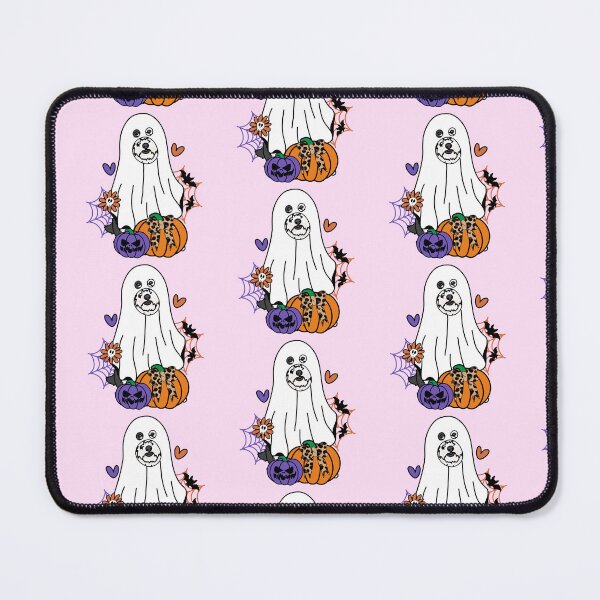 Item preview, Sheepadoodle Halloween Ghost Dog, Pumpkins, Bow, Flowers, Bats, Spider web, Pet, Bark, Paw, Animal lover designed and sold by MrsCreative1.