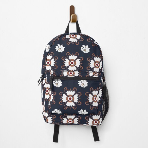 Item preview, Seamlass damask pattern with white fiowers and navy blue background. designed and sold by tthanya.