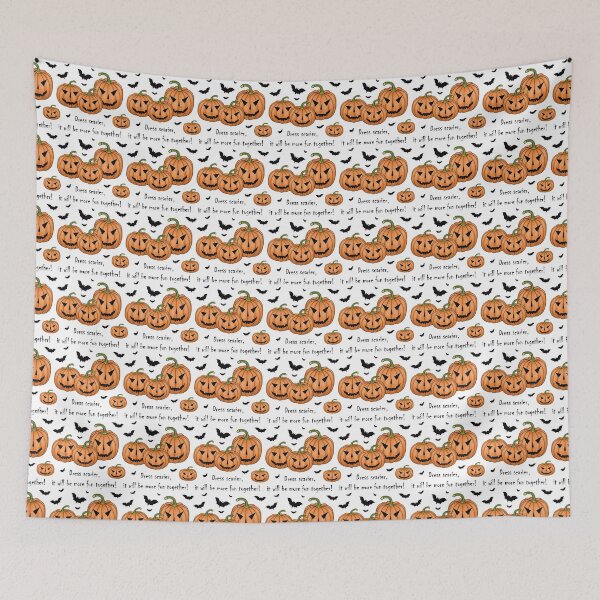 Item preview, Pattern with scary pumpkins and bats and the inscription "Dress scarier, it will be more fun together!" designed and sold by Cherevan.