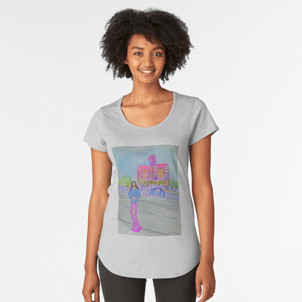 Fashion Illustration: Girl In Front of A House Premium Scoop T-Shirt
