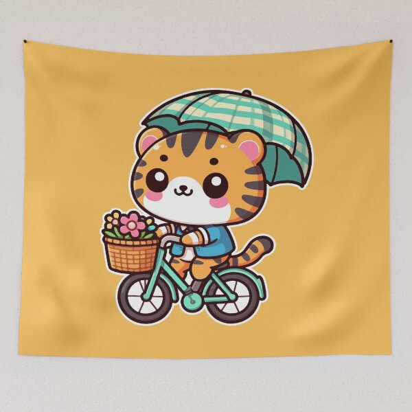 Aperçu de l'œuvre T-shirt Kawaii Cute Tiger Riding A Bicycle 1 | Animaux de compagnie et animaux pour hommes et femmes créée et vendue par panchiTWO.
