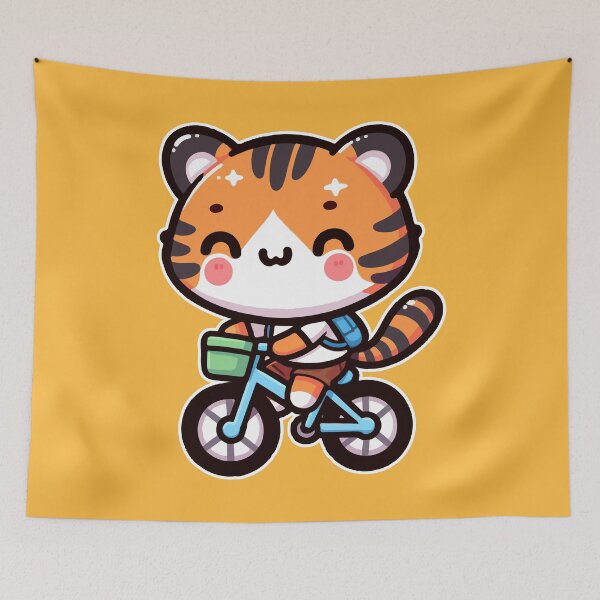 Aperçu de l'œuvre T-shirt Kawaii Cute Tiger Riding A Bicycle 2 | Animaux de compagnie et animaux pour hommes et femmes créée et vendue par panchiTWO.
