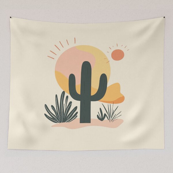 Item preview, Sun and Cactus Illustration, Child Art, Colorful Desert Landscape Drawing, Wall Decor for Kids designed and sold by hannaprescott.