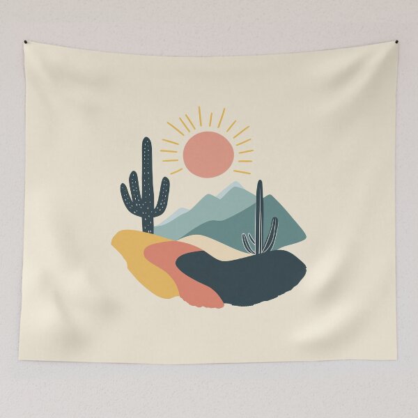 Item preview, Sun and Cactus Illustration, Child Art, Colorful Desert Landscape Drawing, Wall Decor for Kids designed and sold by hannaprescott.