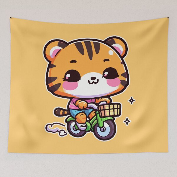 Aperçu de l'œuvre T-shirt Kawaii Cute Tiger Riding A Bicycle 3 | Animaux de compagnie et animaux pour hommes et femmes créée et vendue par panchiTWO.