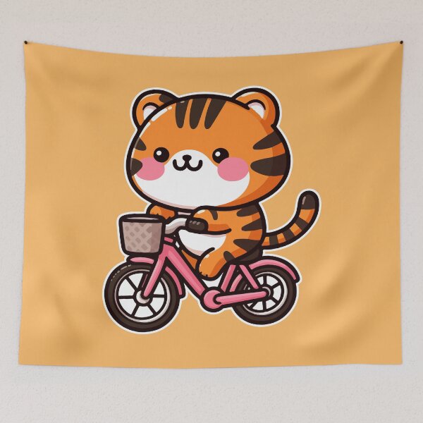 Aperçu de l'œuvre T-shirt Kawaii Cute Tiger Riding A Bicycle 4 | Animaux de compagnie et animaux pour hommes et femmes créée et vendue par panchiTWO.