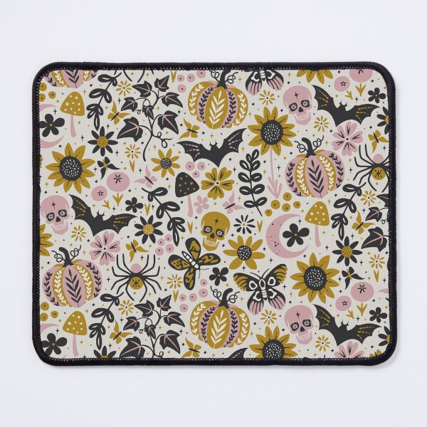 Cottagecore Halloween Pumpkins, Skulls, Bats, Spiders and Flowers Mouse Pad