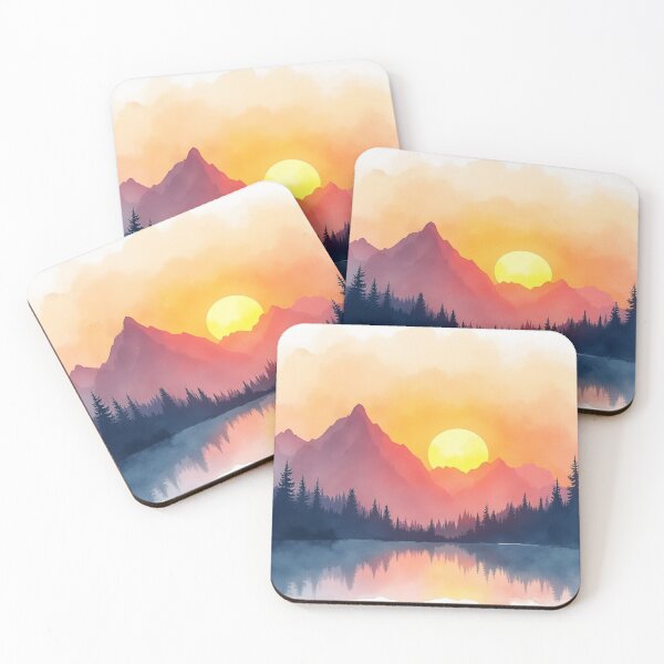 Item preview, Sunset Mountain View in Watercolor designed and sold by ArtfullyRooted.