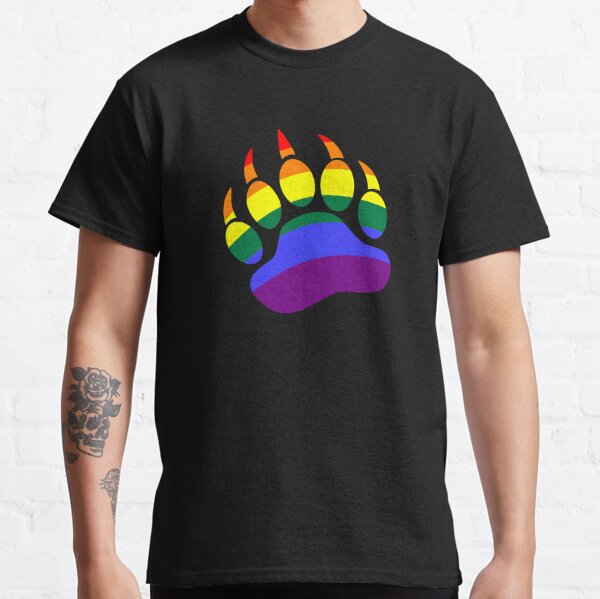 Mens Rainbow Daddy Bear Cub Paw Print LGBT Pride T-Shirt