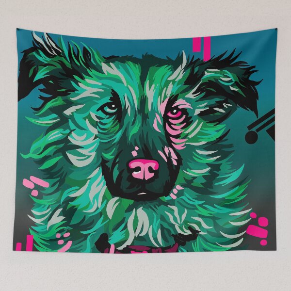 Item preview, Abstract Dog artwork digital drawing of mixed breed Turquoise designed and sold by CreativelySophG.
