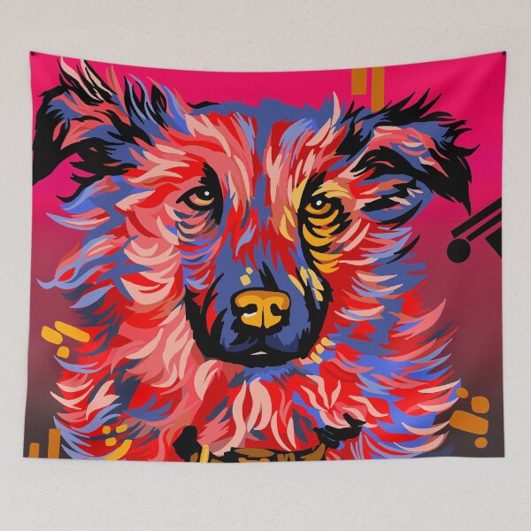Item preview, Abstract Dog artwork digital drawing of mixed breed Pink designed and sold by CreativelySophG.