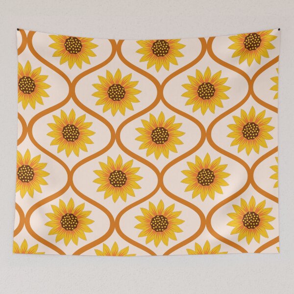 Item preview, Retro Yellow Sunflowers on Orange Ogee Pattern  designed and sold by Yasminepatterns .