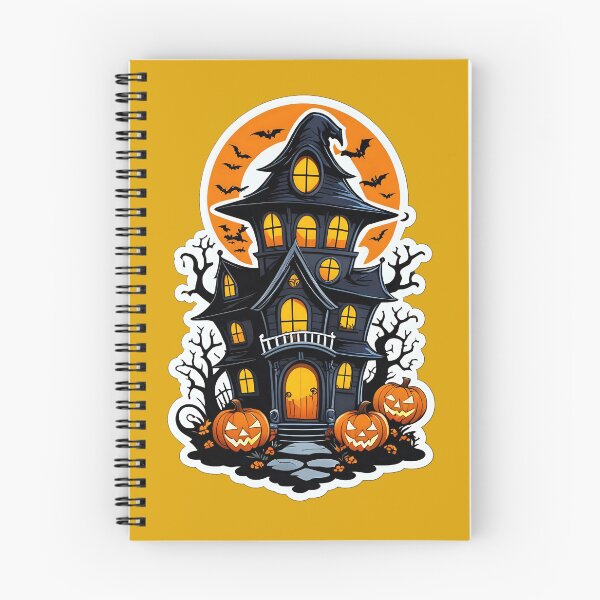 Item preview, Halloween Haunted House with Three Jack-O-Lanterns in front, Spooky Trees and Bats! designed and sold by DeeperDowntrh.