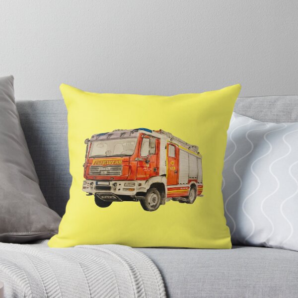 Item preview, German Fire engine cushion yellow designed and sold by Truck drawing art.