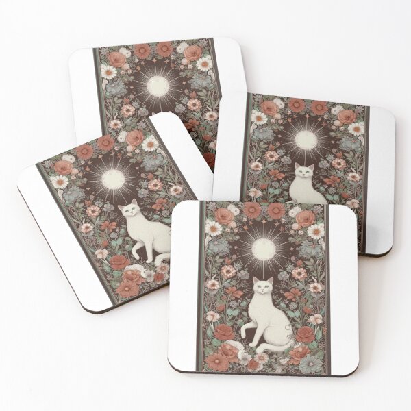 Item preview, Tarot style illustration, white cat among flowers designed and sold by Melloncollie95.