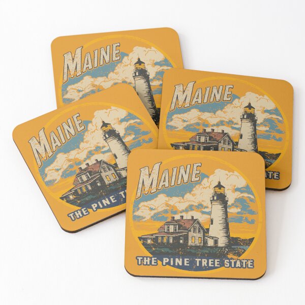 Item preview, Vintage Maine Distressed Design- The Pine Tree State - Casco Bay Lighthouse Sunset - Retro 5-Color Graphic Tee - Coastal New England Shirt designed and sold by ReFreshU Shop Designs.