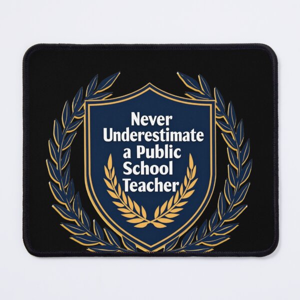 Item preview, "Unbreakable Spirit: Never Underestimate a Public School Teacher" Shield & Laurel Wreath T-Shirt designed and sold by AI-volution.