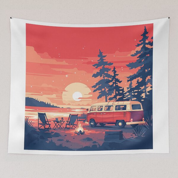 Item preview, Red and White Van Camping at Lake designed and sold by Christian Weiss.
