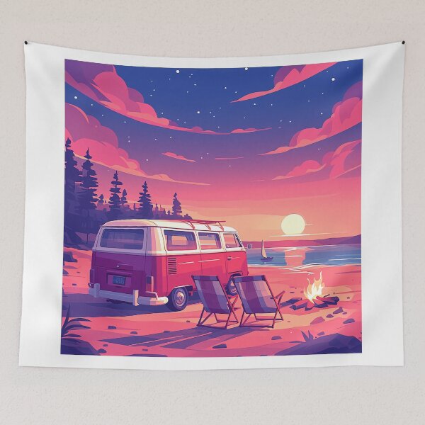 Item preview, Red and White Van Camping at Lake designed and sold by Christian Weiss.